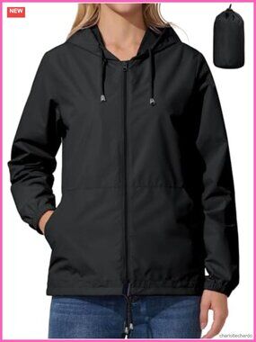 Women's Waterproof Cycling Rain Jacket Packable Windbreaker with Hood
